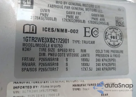 2011 GMC Sierra 1500 Slt из США, поврежденный, VIN 1GTR2WE3XBZ172901